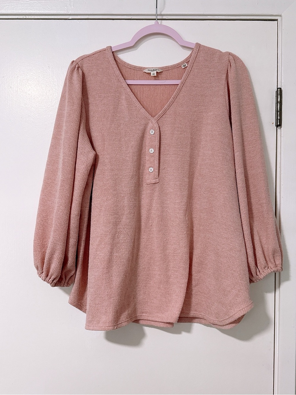 Max Studio Dusty Rose Puff Sleeve Henley